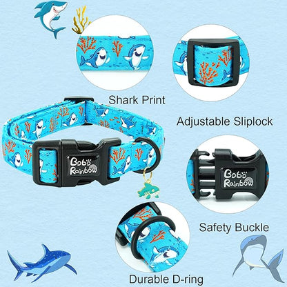 Dog Collar-Cute Shark Adjustable Pet Collars Soft Comfortable Puppy Collar Coral Cotton Dog Collars Durable Necklace Gift for Small Dogs