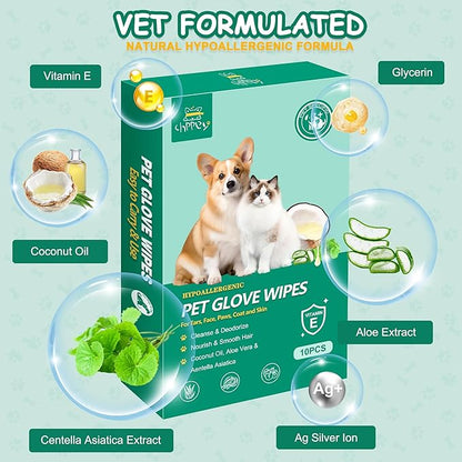 CHPPEY 20 PCS Pet Cleaning and Deodorizing Bathing Grooming Glove Wipes for Dogs and Cats, Extra Thick Nourish Fur No-Rinse Grooming Wipes for Daily Care and Travel, Hypoallergenic