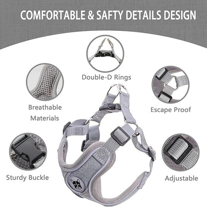 Medium Dog Harness and Leash Set,No Pull Adjustable Step in Soft Mesh Vest Harness,Easy Walk Reflective Pet Harness with Padded Handle for Walking Training Small Medium Large Dogs and Cats (Grey, M)