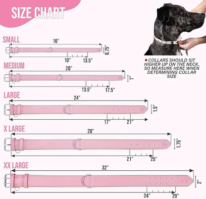 Riparo Pink Dog Collar, Dog Collar for Large Dogs, Leather Dog Collar (XL: 1.75" Wide for 21”-25” Neck, Pink)
