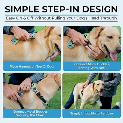 DogTraxs - Step-in Dog Harness - for Medium Dogs - Soft Padding & Reflective Trim - Adjustable No Pull Through Design - Control Handle - Top & Front Clip Durable - Chartreuse Green