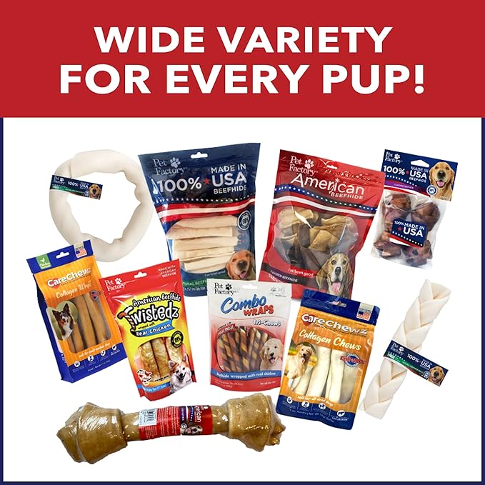 Pet Factory 100% Made in USA Beefhide 8" Rolls Dog Chew Treats - Natural Flavor, 15 Count/1 Pack