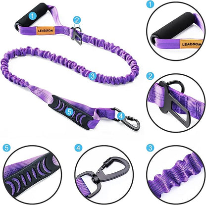 LEADSOM 6FT Highly Reflective Heavy Duty Elastic Bungee Medium and Large Dog Leash Shock Absorbing with Comfortable Padded Handle and Traffic Handle Suitable for Training