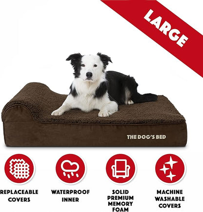 The Dog’s Bed Orthopedic Headrest Dog Bed Large Brown Plush, Memory Foam, Pain Relief for Arthritis, Hip & Elbow Dysplasia, Post Surgery, Lameness, Waterproof Washable Cover, Veterinary Approved