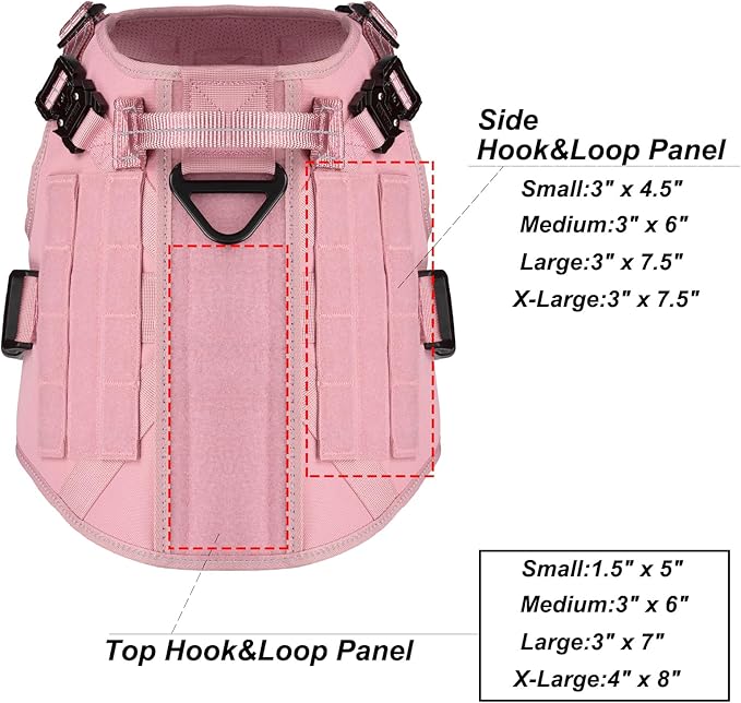 ICEFANG Tactical Dog Harness,Small Size, 2X Metal Buckle,Working Dog MOLLE Vest with Handle,No Pulling Front Leash Clip,Hook and Loop Panel (Pink, S (Pack of 1))