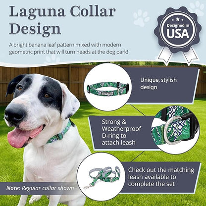 Lucky Love Dog Collar and Leash Set, Beautiful & Vivid Patterns, Easy On & Off Clasp Accessory (Blue Laguna, S Combo)