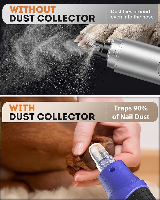 7-Speed Dog Nail Grinder with LED Light – Ultra Quiet Electric Pet Nail Trimmer for Large Dogs & Cats – Professional Grooming Tool with Dust Collector, One-Hand Speed Control & Instant Stop Safety