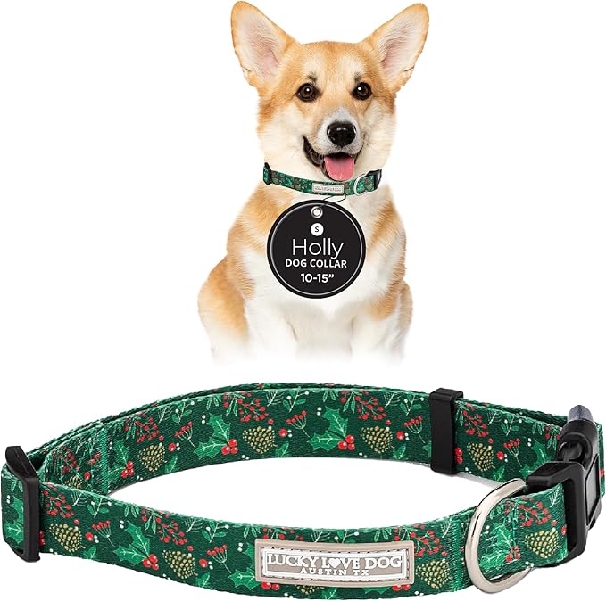 Lucky Love Dog - Adjustable Dog Collar with Easy Click Holly for Small Dogs, Durable, & Comfortable for Male & Female Dogs, Pet Collar for Puppies & Adult Dogs - Holly, Small
