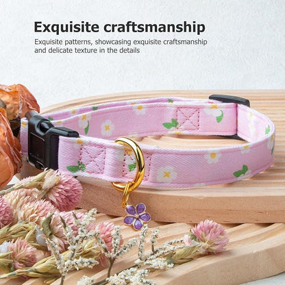 Cotton Handmade Dog Collar Cute and Distinctive Patterns Purple Flower with Pendant for Girl Boy Dogs Collars S