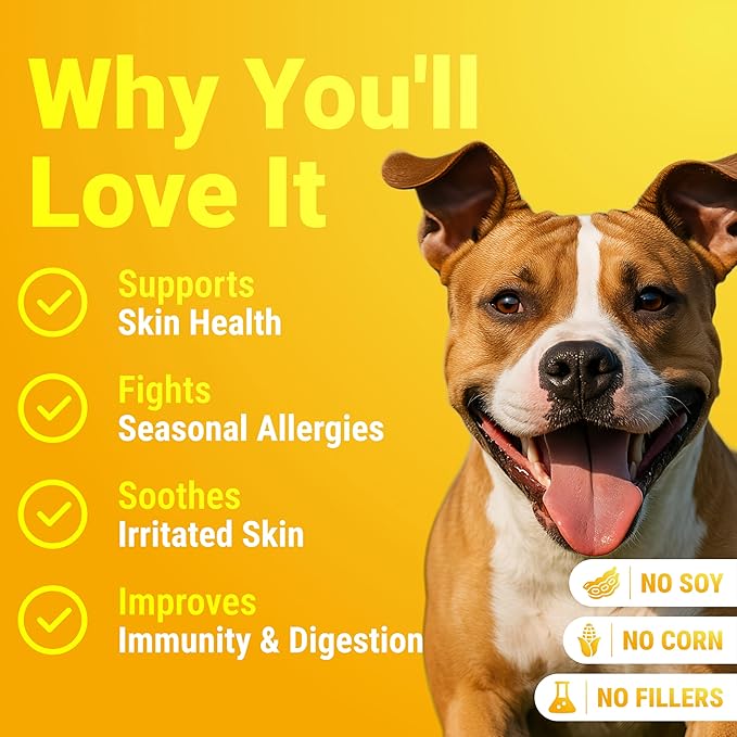 WuffWell Dog Allergy Chews – Supports Immune System & Dog Itching Skin Relief – Advanced All Natural Ingredients & Soft Chews for Dog's Skin Irritation – Made in USA – 140 Count