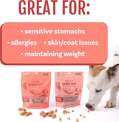 Polkadog Salmon Says Bone Shaped Dog Treats – Crunchy, All Natural, Limited Ingredient Healthy Treats. Handcrafted & Made in USA. High in Omega-3, Hypoallergenic, Easy to Digest, for All Breeds – 7oz