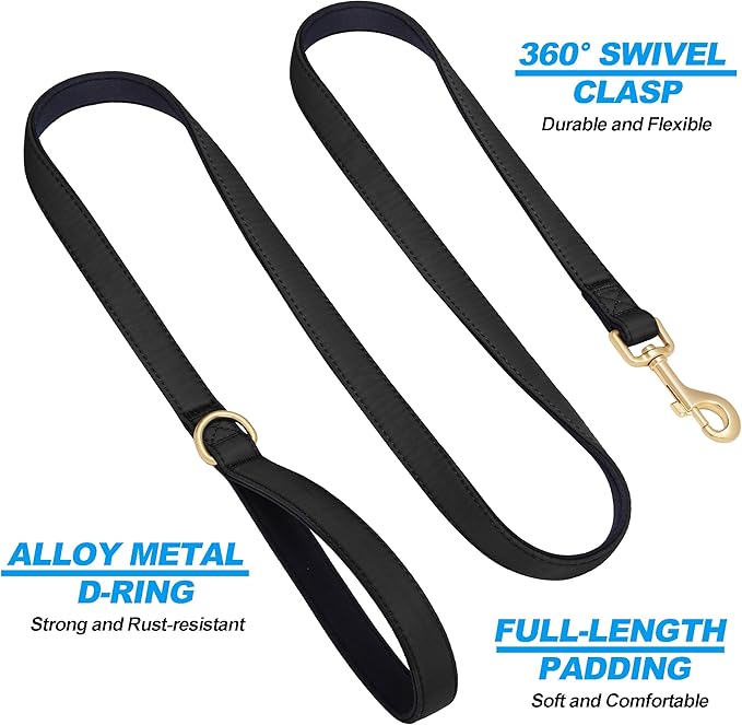 Didog 5FT Colorful Nylon Dog Leash with Soft Full-Length Padding, Lightweight and Durable Pet Leash for Small Dogs, Black, S