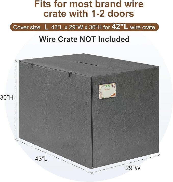 HiCaptain Breathable Dog Crate Cover 24 Inch, Durable Heavy Duty Kennel Cover, Dual Zippered Panels, Windproof Waterproof UV-Resistant (Grey)