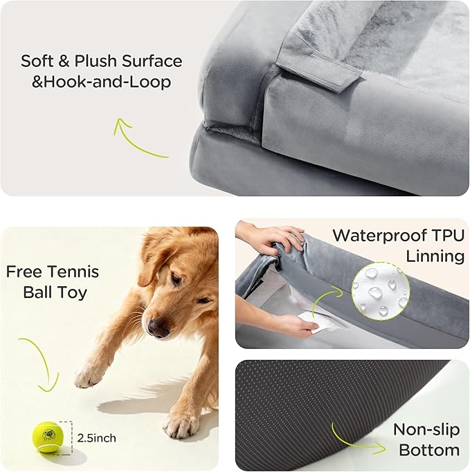 Orthopedic Dog Beds for Large Medium Dogs, Big Waterproof Memory Foam Pet Couch Bolster Bed with Removable Washable Cover, 36x27 Inch