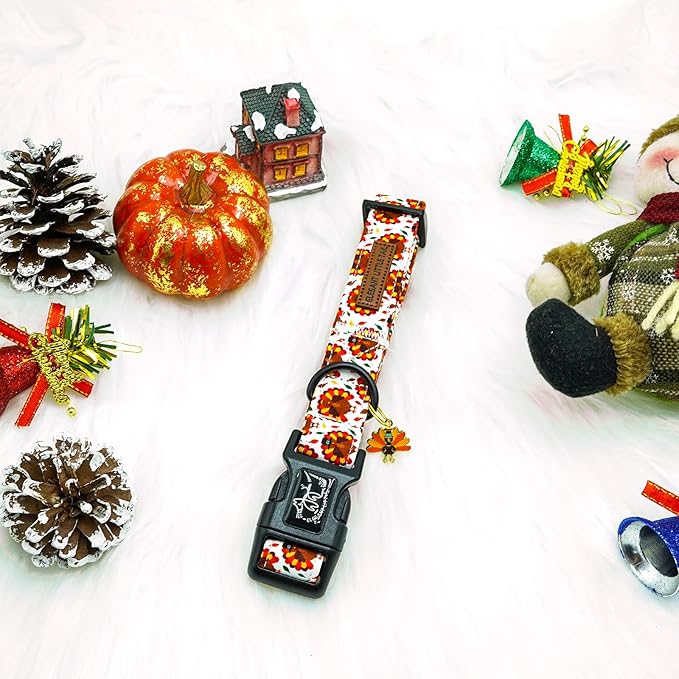 Elegant little tail Thanksgiving Dog Collar, Pet Dog Collar Cotton Soft Turkey Dog Collars Holiday with Quick Release Buckle Pet Puppy Collar for Large Dogs