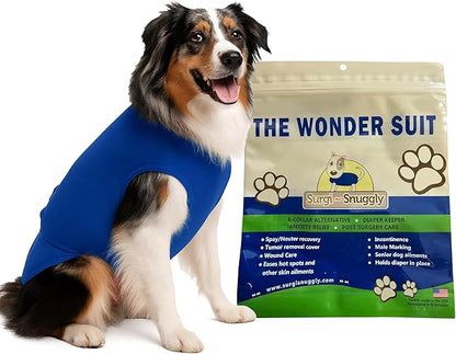 SurgiSnuggly Veterinary Invented Dog Surgical Recovery Suit for Female Spay or Male Dogs Neuters Onesie,Cone Alternative,The Original Onesie Bodysuit for After Surgery XL and Giant Dogs Blue 2XL EC