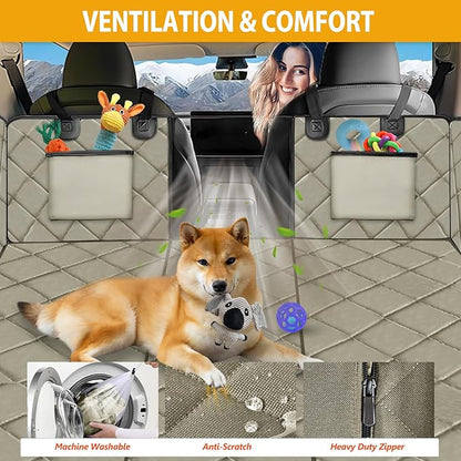 ROUWINNE Back Seat Extender for Dogs-Large Space, Dog Car Seat Cover Hard Bottom Holds 420lbs, Sturdy Backseat Extender for Dogs, Upgraded Material,Waterproof Dog Hammock for Car SUV, Truck Khaki