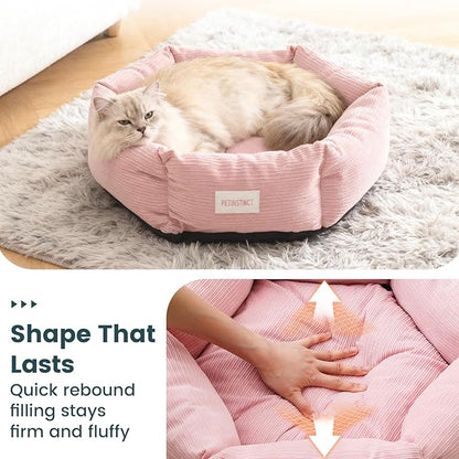 Petinstinct Medium Dog Bed, 30 Inch Washable Corduroy Dog Bed with Removable Cover & Anti-Slip Bottom, Durable Comfort for Medium to Large Dogs up to 45 lbs (Pink)