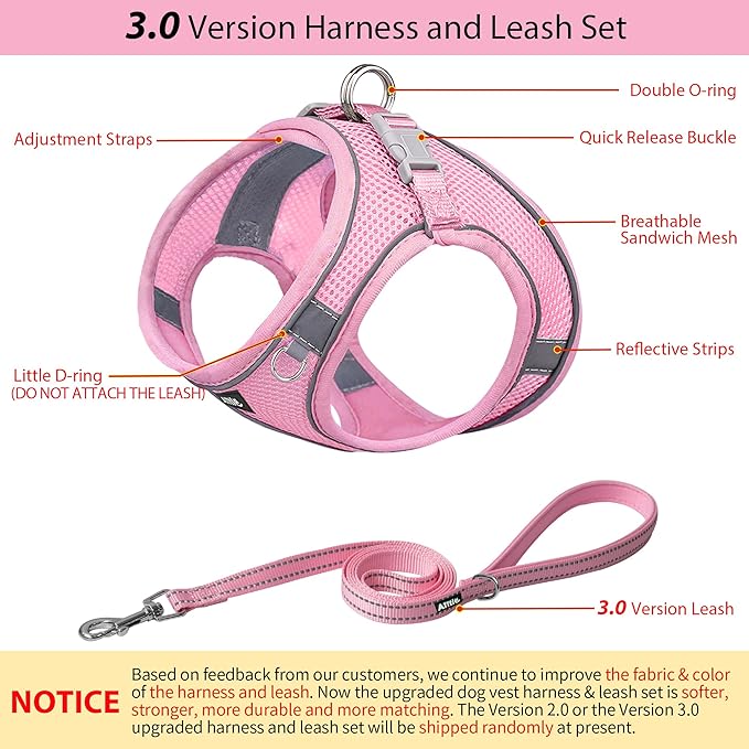 AIITLE No Pull Dog Harness and Leash Set, Step in Adjustable Dog Harness with Padded Vest for All Weather, Dog Leash with Soft Padded Handle, Easy to Put on Small and Medium Dogs Pure Pink S