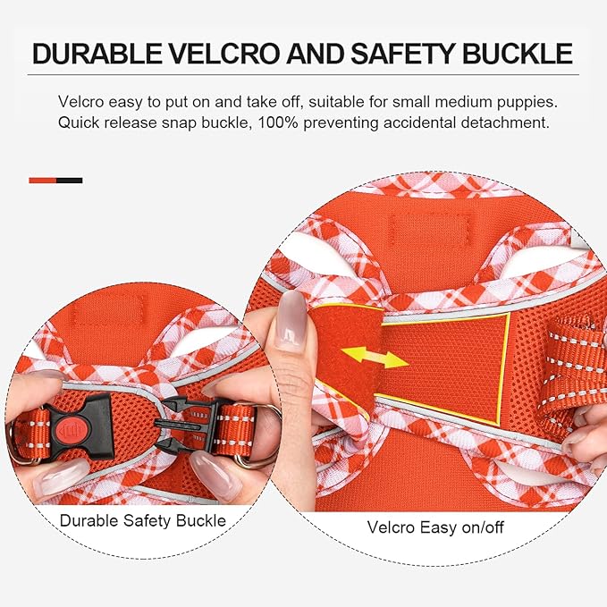 Mercano Soft Mesh Dog Harness and Leash Set, No-Chock Step-in Reflective Breathable Lightweight Easy Walk Vest Harnesses with Safety Buckle for Small Dogs, Cats (Tangerine, XL)