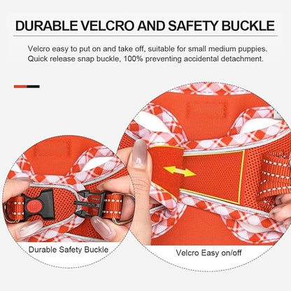 Mercano Soft Mesh Dog Harness and Leash Set, No-Chock Step-in Reflective Breathable Lightweight Easy Walk Vest Harnesses with Safety Buckle for Small Dogs, Cats (Tangerine, S)