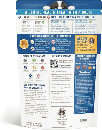 Bernie's Charming Chompers - Daily Dental Chews for Dogs 50-100 Lbs. - 12 Count - Cleans Teeth, Freshens Breath, + Boosts Oral-Gut Microbiome. Easy to Digest, Supports Healthy Digestion Naturally