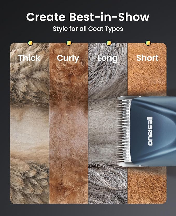 oneisall Professional Dog Clippers with Dual Battery, Unlimited Runtime, Professional Grooming Blade for Thick Long Hair Heavy Duty, Detachable Carbon Steel Blade, 2 Speed