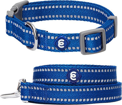 Blueberry Pet Essentials Reflective Dog Collar & Leash Set, Adjustable for Large Dogs | Safe Walking Gear for Pet Parents, Puppy Training & Daily Use LargeDogs, Navy