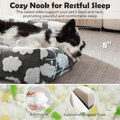 JOEJOY Large Dog Beds Large Sized Dog, Rectangle Washable Orthopedic Pet Bed with Removable Zipper Cover, Cute Soft Calming Puppy Pet Bed with Jacquard Shaggy Plush & Non Skid Bottom