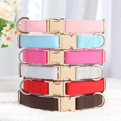 PET ARTIST Soft PU Leather Dog Collar for Medium Dogs, Bright & Classic Nylon Padded Durable Dog Collar Leather with Quick Release Metal Buckle Adjustable for Male Dogs, Neck Fit 13-19"