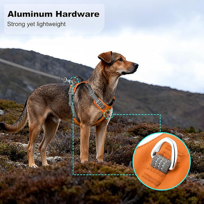 ApakBak No Pull Dog Harness – Adjustable Reflective Nylon Vest for Small Medium Large Dogs, Escape Proof Training Harness with Leather Control Handle, Lightweight Aluminum Hardware (Orange, XL)