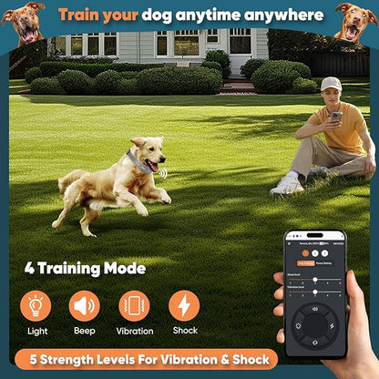 GPS Wireless Dog Fence with Free App, Electric Fence System with Training Collar, Portable Fence for Outdoor Use, Rechargeable Waterproof Flexiable Collar, Adjustable for Large Medium Dogs (Grey)