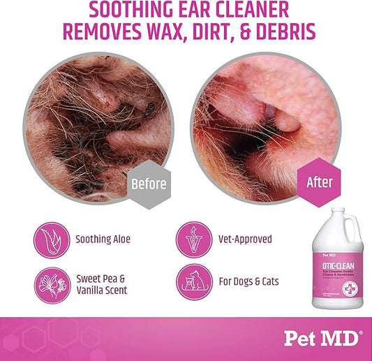 Pet MD Otic-Clean Dog Ear Cleaner - Veterinarian-Formulated Otic Ear Solution for Dogs & Cats - Pet Ear Cleaner for Itch, Odor, & Wax Buildup - Deodorizing Cat Ear Cleaner Solution - 1 Gallon
