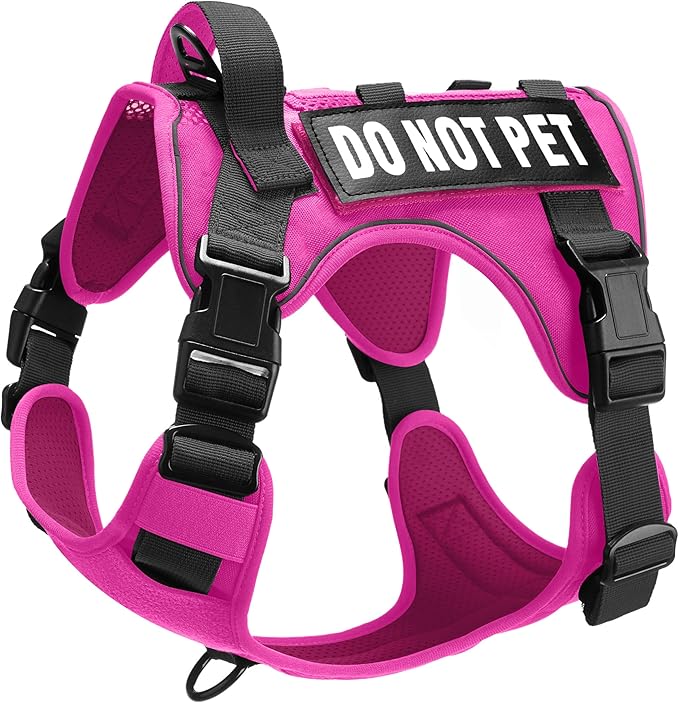 Tactical Dog Harness for Medium and Large Breeds, Air Dog Vest No Pull with Reflective Do Not Pet Patches, Breathable Dog Molle Vests for Training Walking Hunting Pink