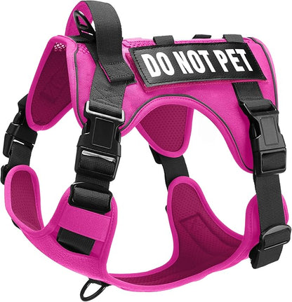 Tactical Dog Harness for Medium and Large Breeds, Air Dog Vest No Pull with Reflective Do Not Pet Patches, Breathable Dog Molle Vests for Training Walking Hunting Pink