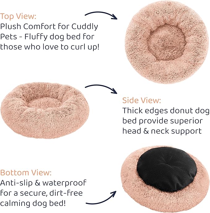Donut Dog Bed - Premium Comfort for Anxiety Relief - Fluffy & Calming Design with Ultra-Plush Support | Cozy Round Dog Bed with Super Soft Circle Style (Pink, Large)