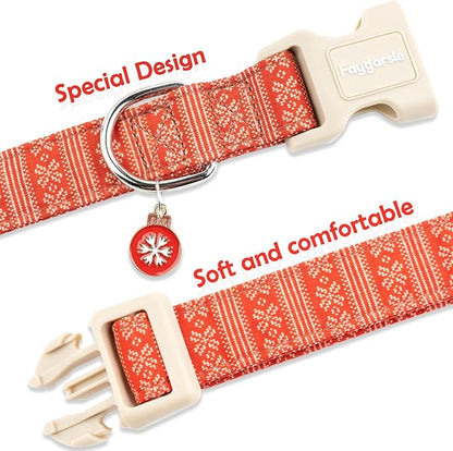 Faygarsle Christmas Dog Collar, Red Nordic Pattern, Plastic Buckle with Metal D-Ring, Holiday Pet Accessory,for Small Medium Large Dogs S