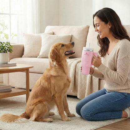 Nestpark Tumbler Cup Funny Dog Toy - Parody Plush Squeaky Crinkle Dog Toy (Pink Dusk)