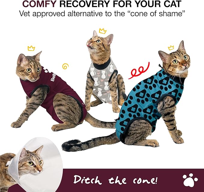 Bellyguard Cat Recovery Suit for Female and Male, Cat Surgery Suit Alternative, Onesie for After Spay Care, Post-Surgery Protective Body Cover for Feline and Kitten Healing