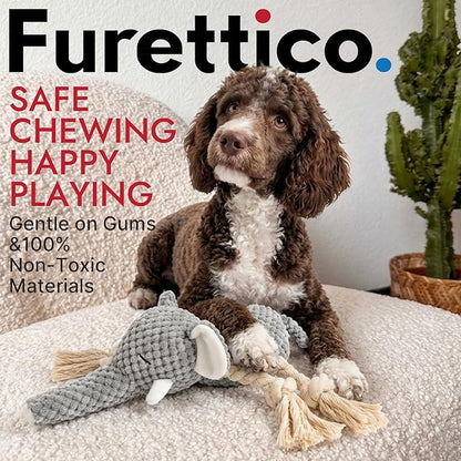 FURETTICO Squeaky Dog Teething Interactive Chew Toy Chewer Stuffed Toys with Squeaker for Small Medium Breed Tough Durable Funny Pet Supplies Ideal Puppy Cats Gifts - Elephant, Medium
