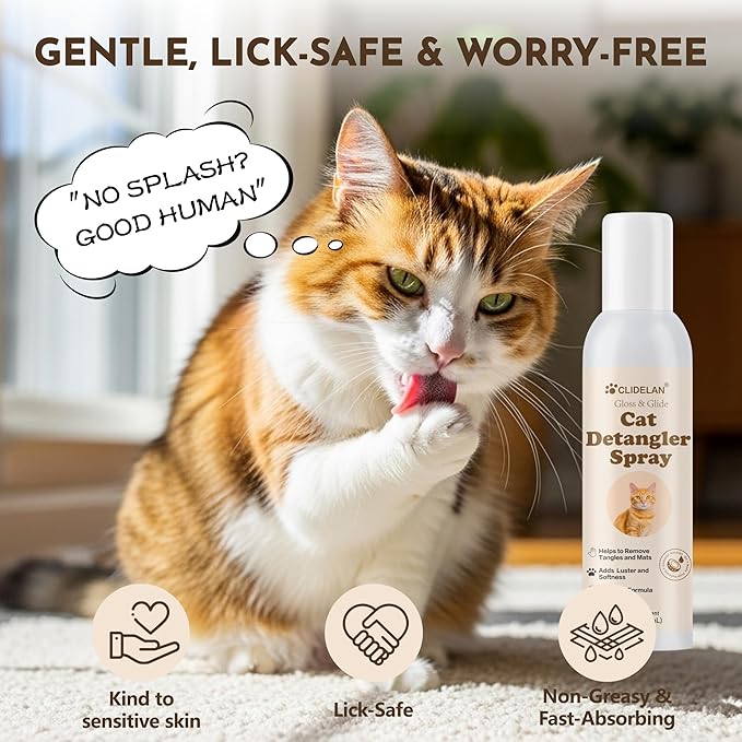 Cat Detangler Spray – Cat Matted Fur Remover for Matted Hair & Everyday Grooming–Dematting Spray for Cats to Loosen Knots, Reduce Pulling, Hydrate Coat & Keep Your Cat’s Fur Soft, Smooth & Manageable
