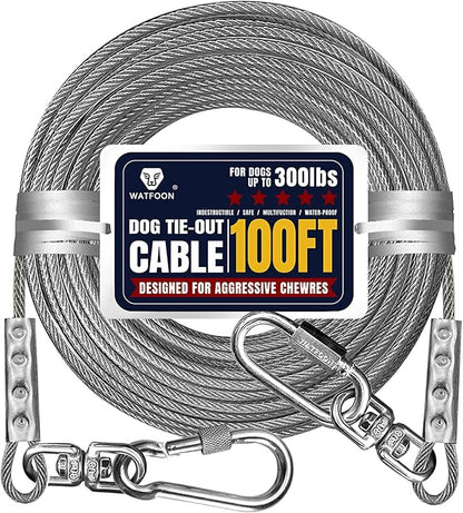 Tie Out Cable for Dogs Up to 300lbs,100ft Extra Strong 1000lbs Break Strength Tie-Out Tether Trolley Training Lead,Dog Run Cable for Yard Garden Park Camping Outside (Silver, 300lbs 100ft)