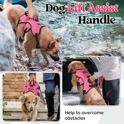 rabbitgoo Escape Proof Dog Harness, Soft Padded Full Body Pet Harness, Reflective Adjustable No Pull Vest with Lift Handle and Leash Clip for Large Dogs Walking Hiking Training, L, Pink