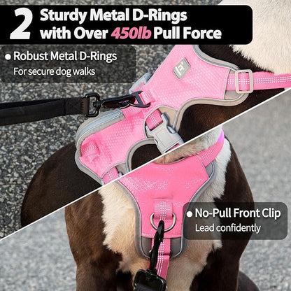 Huntboo Escape Proof Dog Harness, Escape Artist Harness, Reflective Harness with Padded Handle, Breathable, Durable, Adjustable Vest for Medium Dogs Walking, Training, and Running Gear (Pink,L)