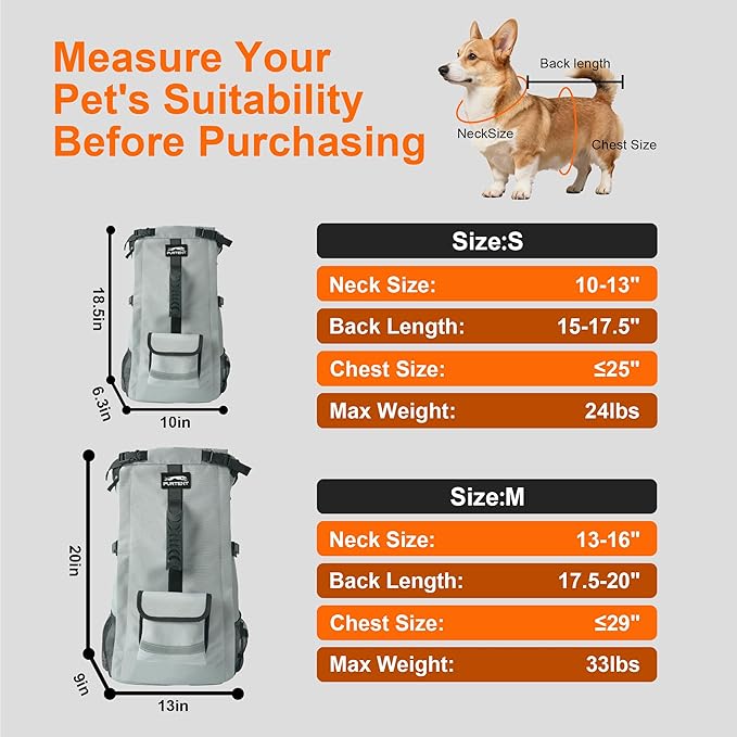 Pet Carrier Backpack for Medium to Large Dogs up to 33 lbs, Waterproof and Wear-Resistant, Equipped with Adjustable Waist and Chest Buckles, Detachable Storage Pocket with Reflective Strips, S