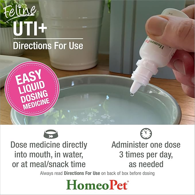 HomeoPet Feline UTI+, Safe and Natural Urinary Tract Supplement for Cats, Feline Urinary Tract Support, 15 Milliliters
