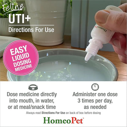 HomeoPet Feline UTI+, Safe and Natural Urinary Tract Supplement for Cats, Feline Urinary Tract Support, 15 Milliliters