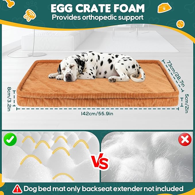Dog Car Bed, Non-Slip Backseat Extender Pet Mat, Removable Washable Dog Bed for SUVs, Sedans & Trucks, Anti-Slip Travel Bed for Dogs, Easy Clean & Scratch-Proof & Comfort Brown（56"x28.7"