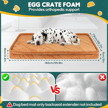 Dog Car Bed, Non-Slip Backseat Extender Pet Mat, Removable Washable Dog Bed for SUVs, Sedans & Trucks, Anti-Slip Travel Bed for Dogs, Easy Clean & Scratch-Proof & Comfort Brown（56"x28.7"