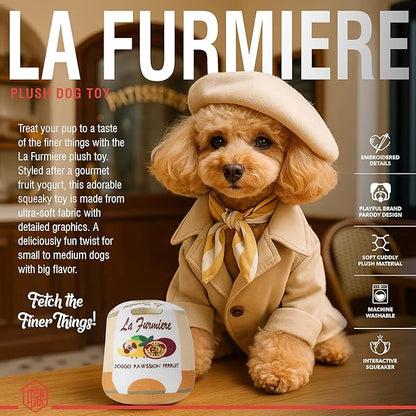 Chomp Haus La Furmiere – Luxurious Plush Dog Toy with Squeaker, Premium Fabric, Embroidered Details, Designer-Inspired Chew Toy, Fun Gift for Small to Medium Dogs & Dog Lovers